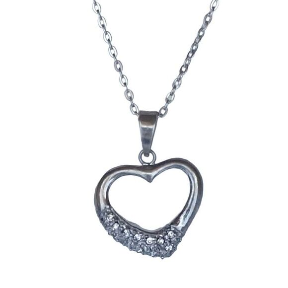 QQ# Italian Sterling 925 Silver Heart & Sterling Chain Link Necklace - Picture 1 of 8